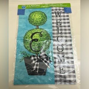 CUSTOM Decor Garden Flag 12” x 18” GINGHAM TOPIARY “E”  Beautiful NIP